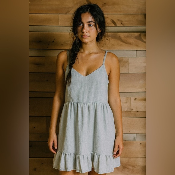 Old Navy size medium tall blue denim sundress with shoulder ties. - Picture 2 of 3